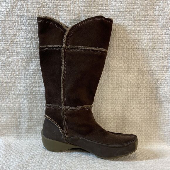 Patchwork Leather Knee HIgh Boots Size 6.5 Browns Faux Fur Lining Sporto - Picture 3 of 9